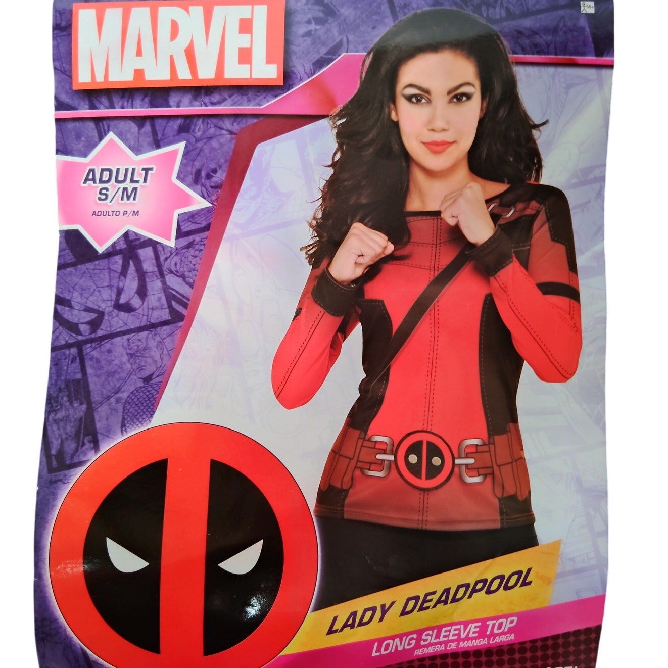 Women’s Deadpool Long-Sleeve Shirt Costume S/M (Up to Size 8), Red/Black
