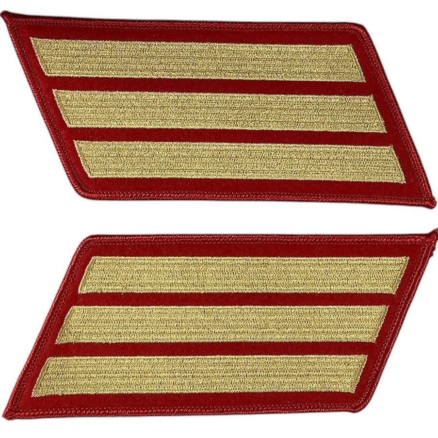 1 Set- 12 Year US Marine Corps Service 3 Stripes - Large Size - Gold on RED