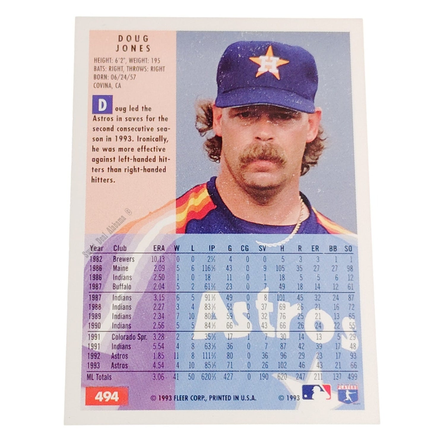 Doug Jones, Houston Astros, #494, 1994 Fleer Baseball Collector's Card