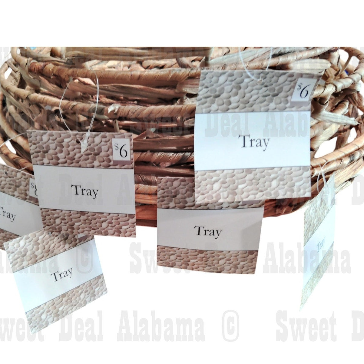 6-pack Hyacinth Woven Trays, 2 Each- 14"D, 12-1/4"D and 10-1/4"D, NIB