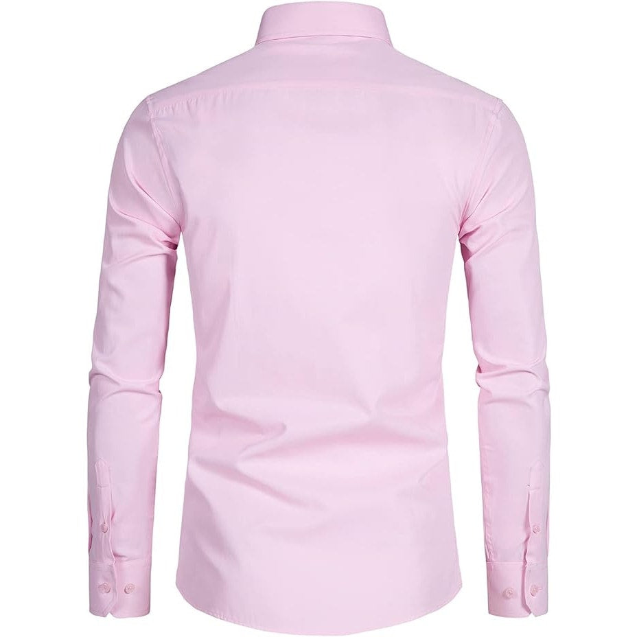 DELCARINO L/S Button Up Shirt Solid Slim Fit, Business Dress Shirt, Pink, XL