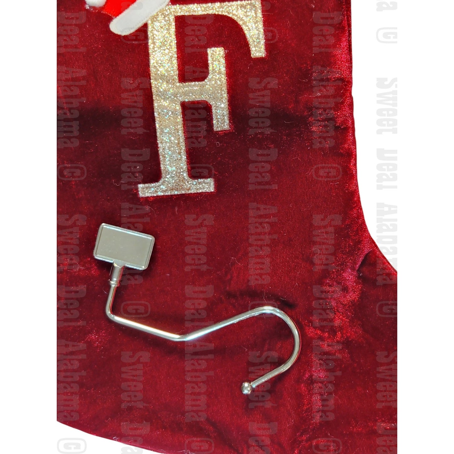 20" Red Velvet Monogram Christmas Stocking – Letter F, Plush Cuff, Embroidered