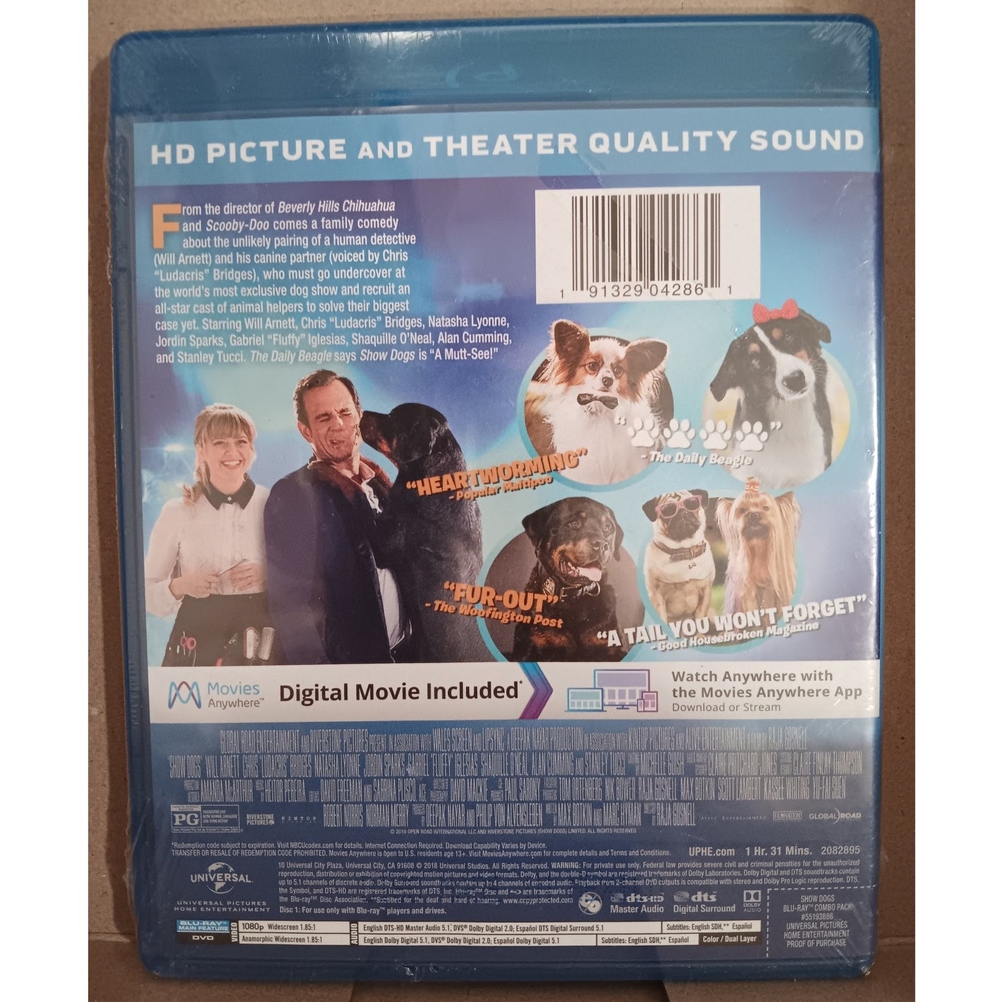 Show Dogs Blu-ray + DVD + Digital Copy 2018 Family Comedy, Will Arnett, Ludacris