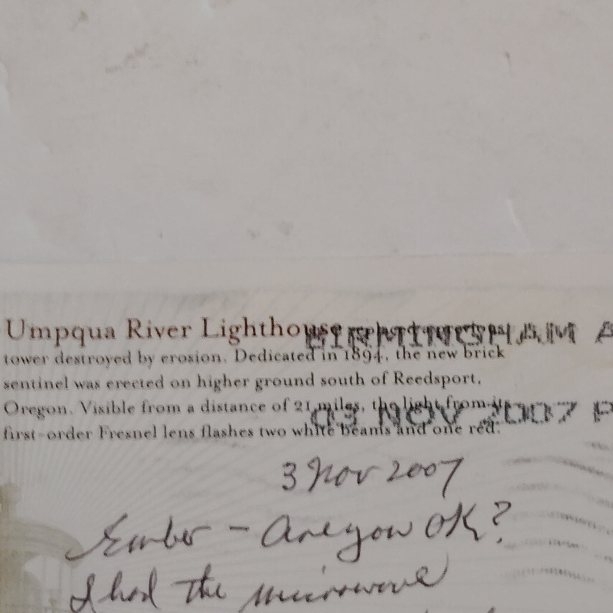 USPS 2007 Umpqua River Lighthouse 26c Postal Card Postmarked Pittsburgh AL