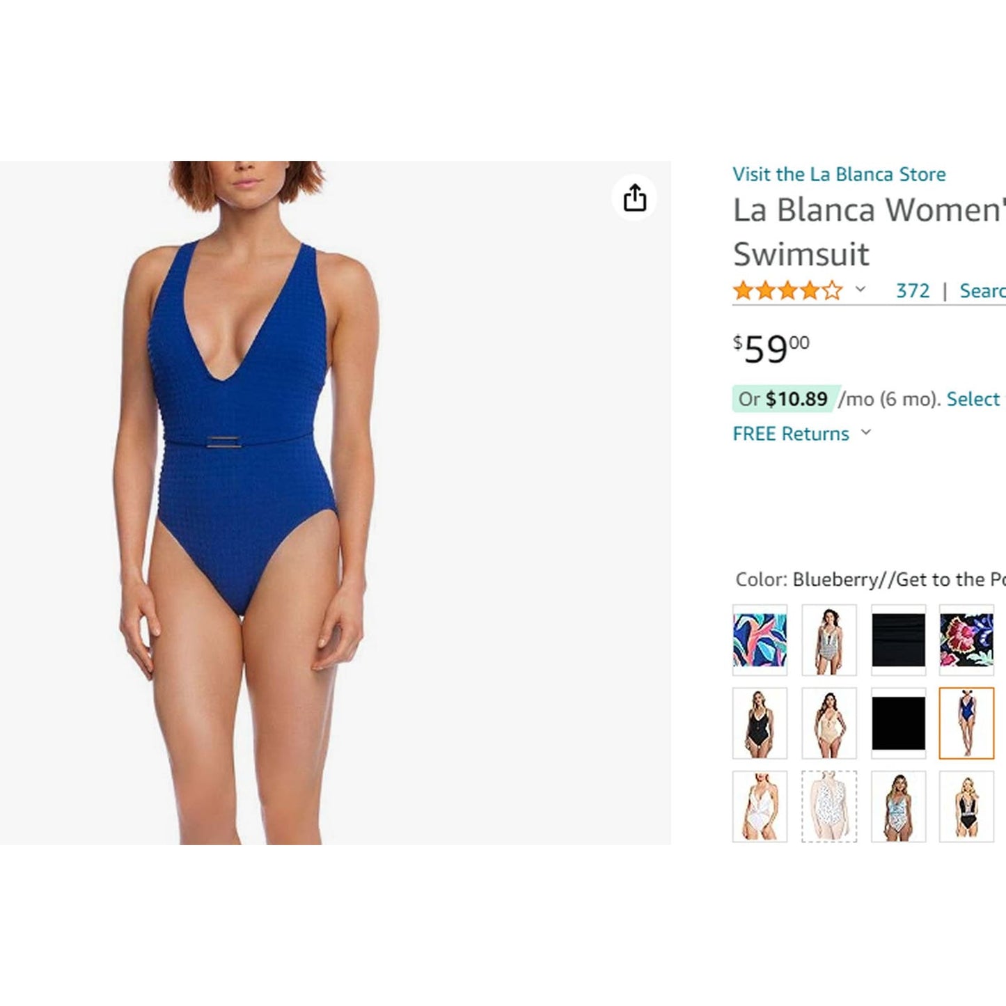 Women's Swimsuit, Blueberry, Get to The Point, Plunge Mio One-Piece, V-Front, 14