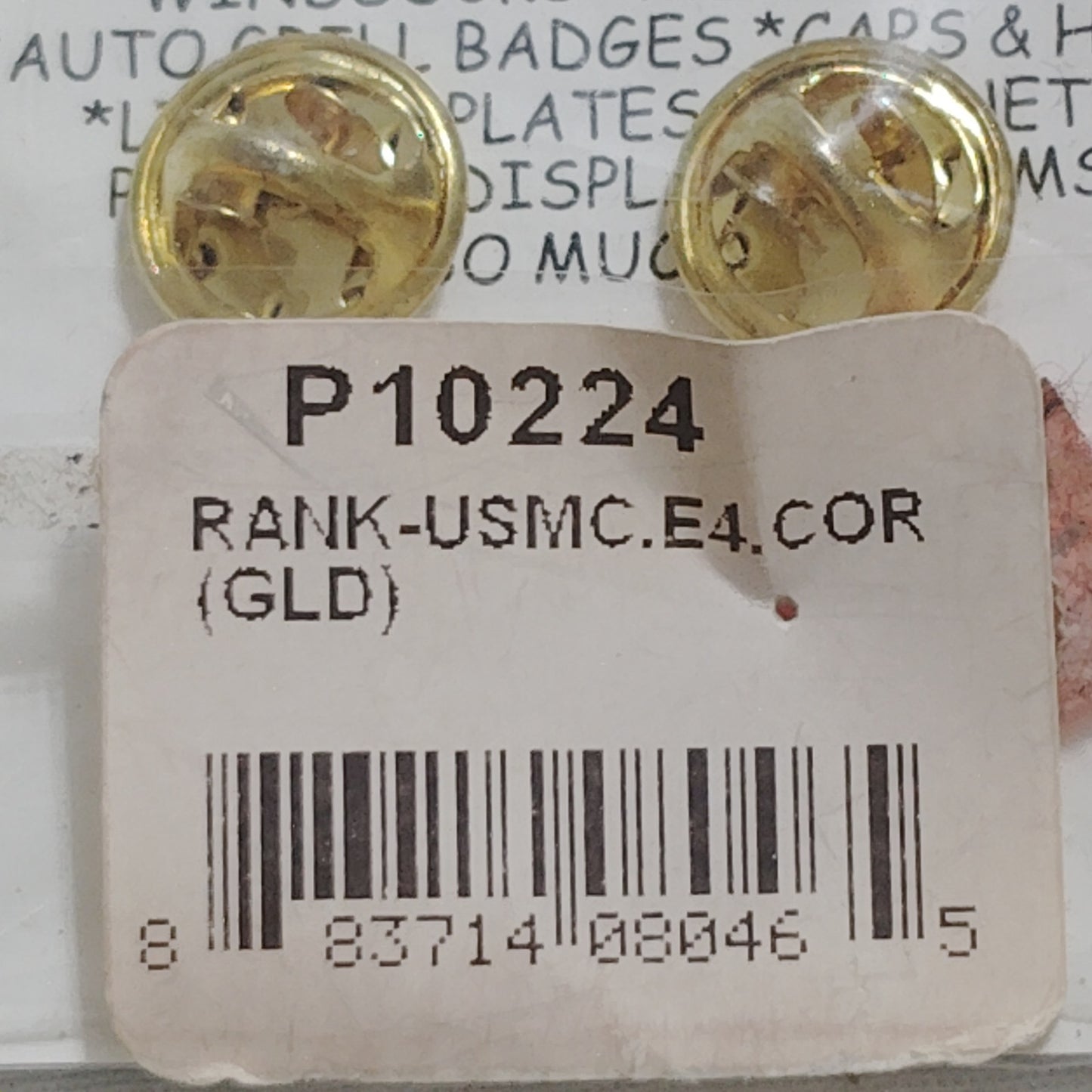 USMC Corporal E‑4 Rank Pin – Gold Tone – 7/8" Wide – Hat/Lapel/Brooch