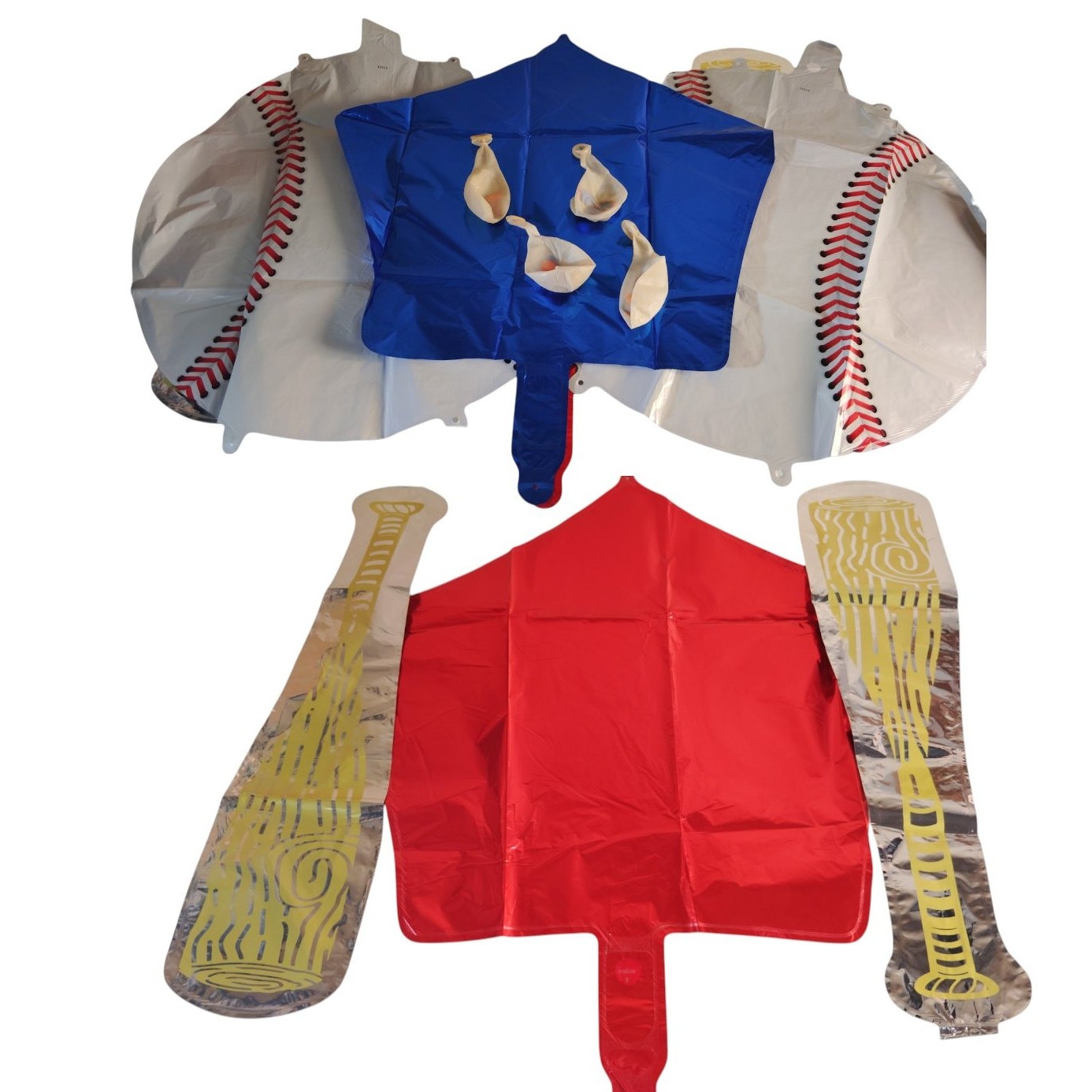 Baseball Party Balloon Set – Foil Bats, Stars, Balls, Red/Blue Confetti Balloons