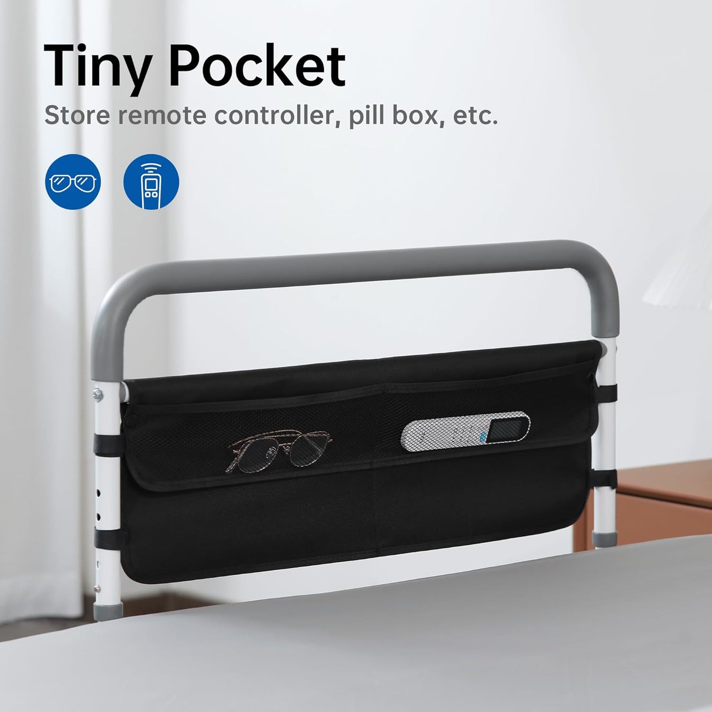 Dual Side Safety Bed Rail Adjustable Height & Width Fits Queen, Full, Twin