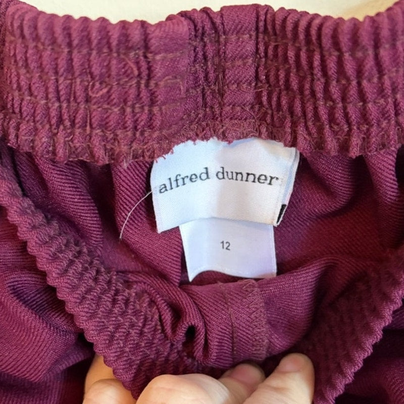 Alfred Dunner 3-Piece Maroon Purple Knit Top Pants Set Necklace Size L