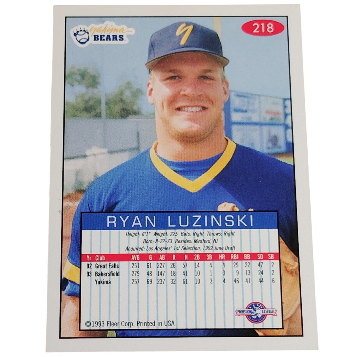 Ryan Luzinski, Yakima Bears, No. 218, 93-94 Fleer Excel Minor Leagues