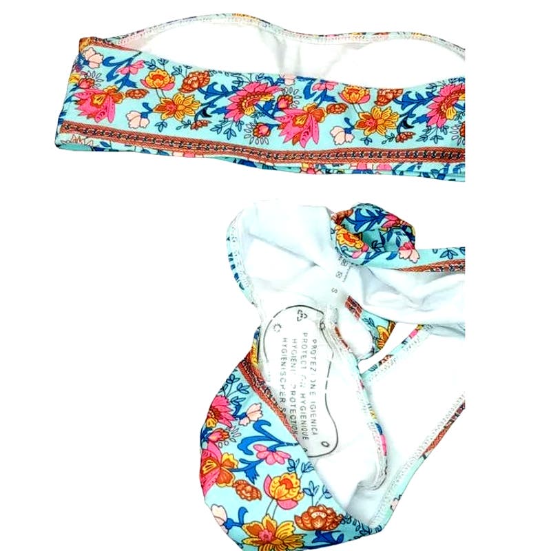 SOLY HUX 3 Piece Floral Print Bandeau Bikini Sets w/ Beach Kimono Cover Up, S