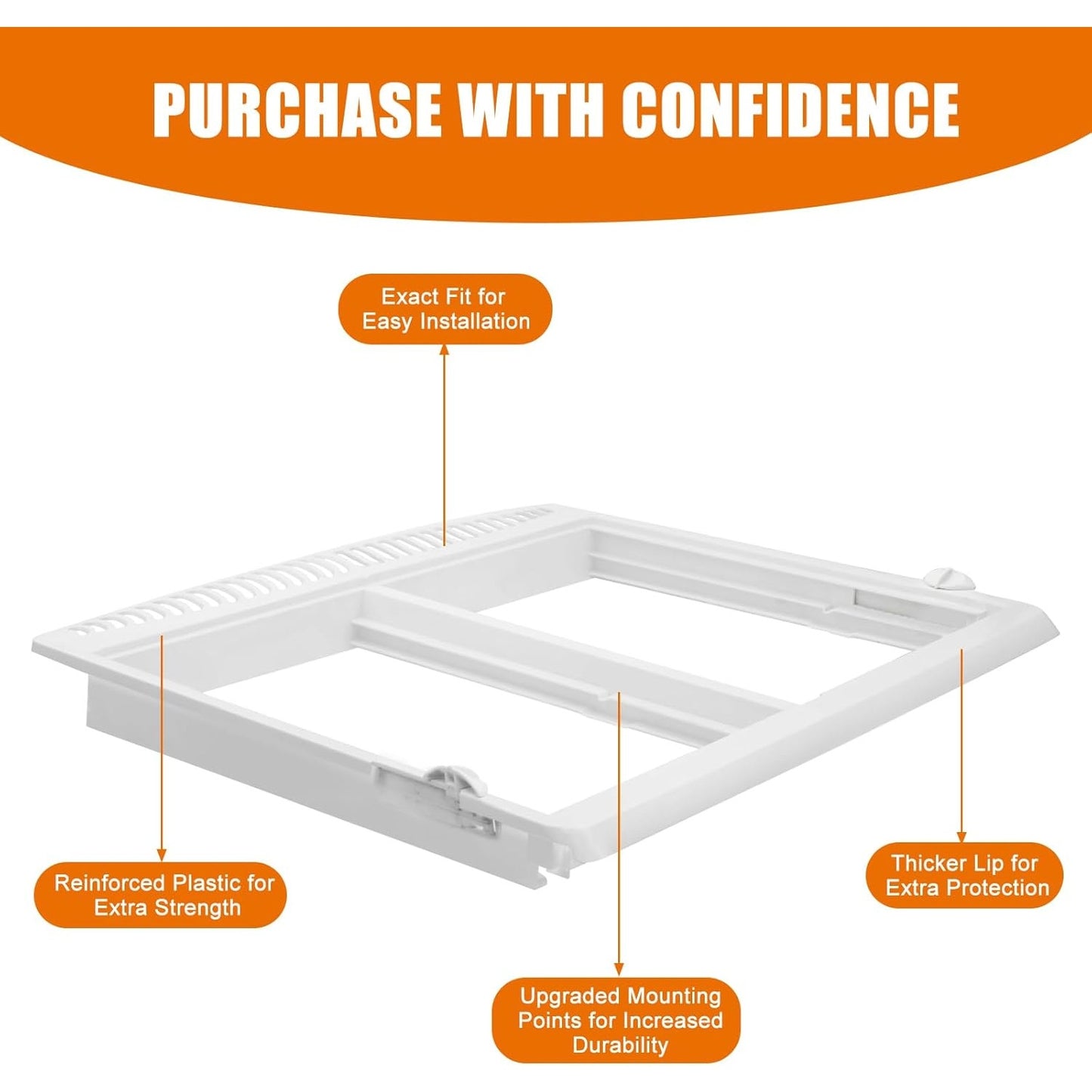 Crisper Pan Cover – Compatible w/ Frigidaire Fridge Drawer, Glass Shelf Frame