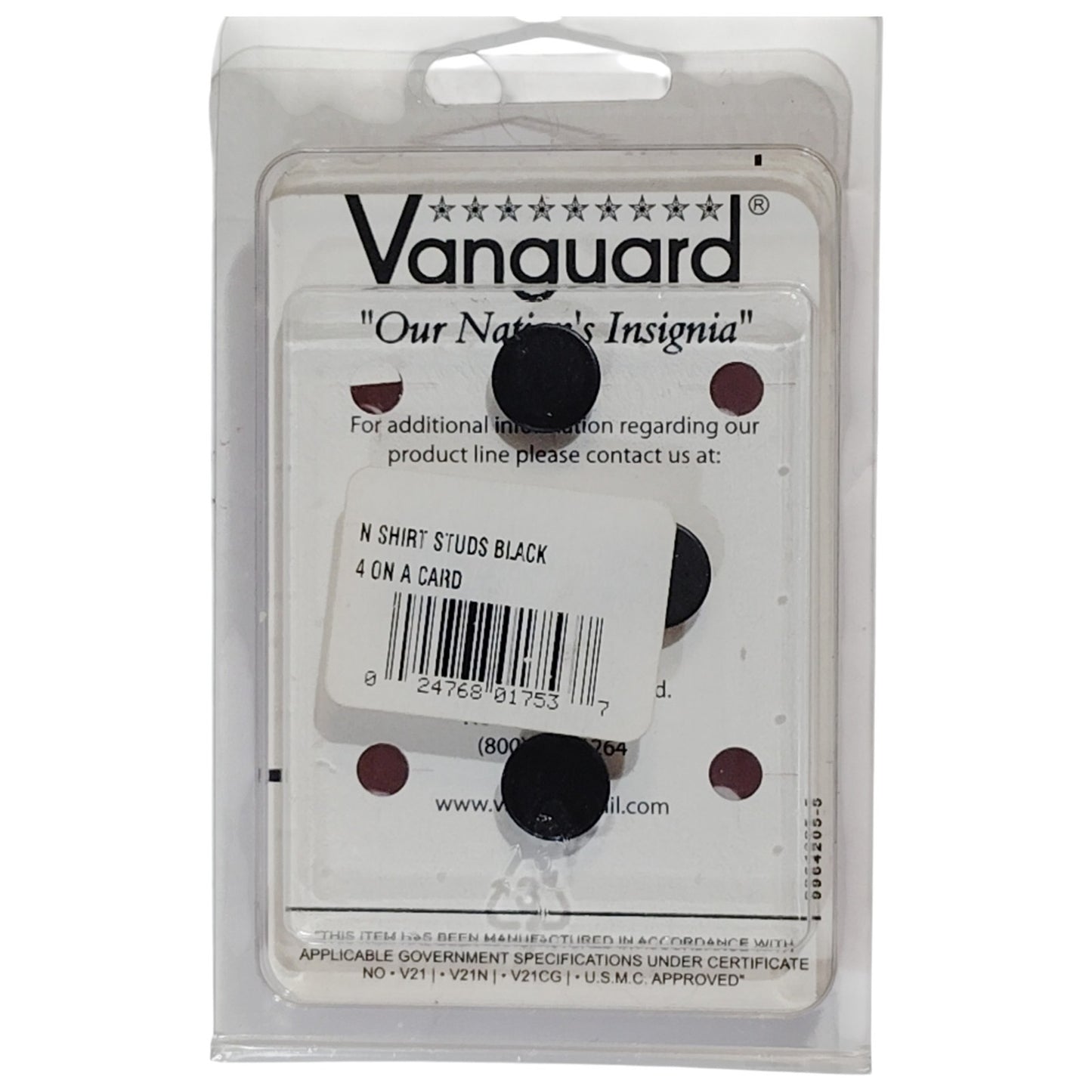 Vanguard Navy Shirt Studs – Black – 4-Pack on Card