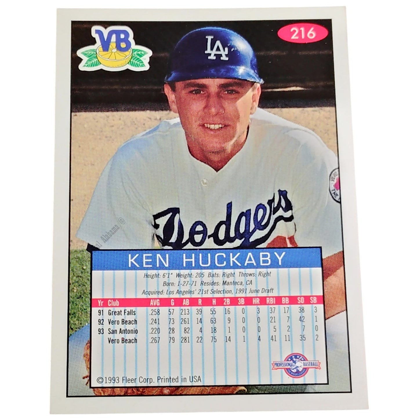 Ken Huckaby, Vero Beach Dodgers, No. 216, 93-94 Fleer Excel Minor Leagues
