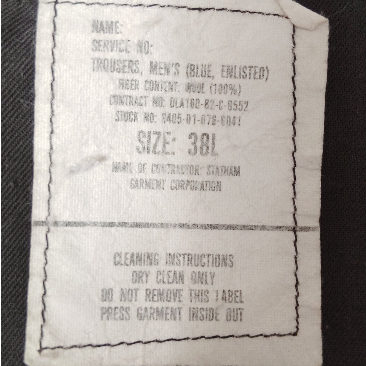 1982 Navy Enlisted Dress Blue Wool Trousers – Size 38L, NWOT, Button-Up Flap Front, Lace-Up Back