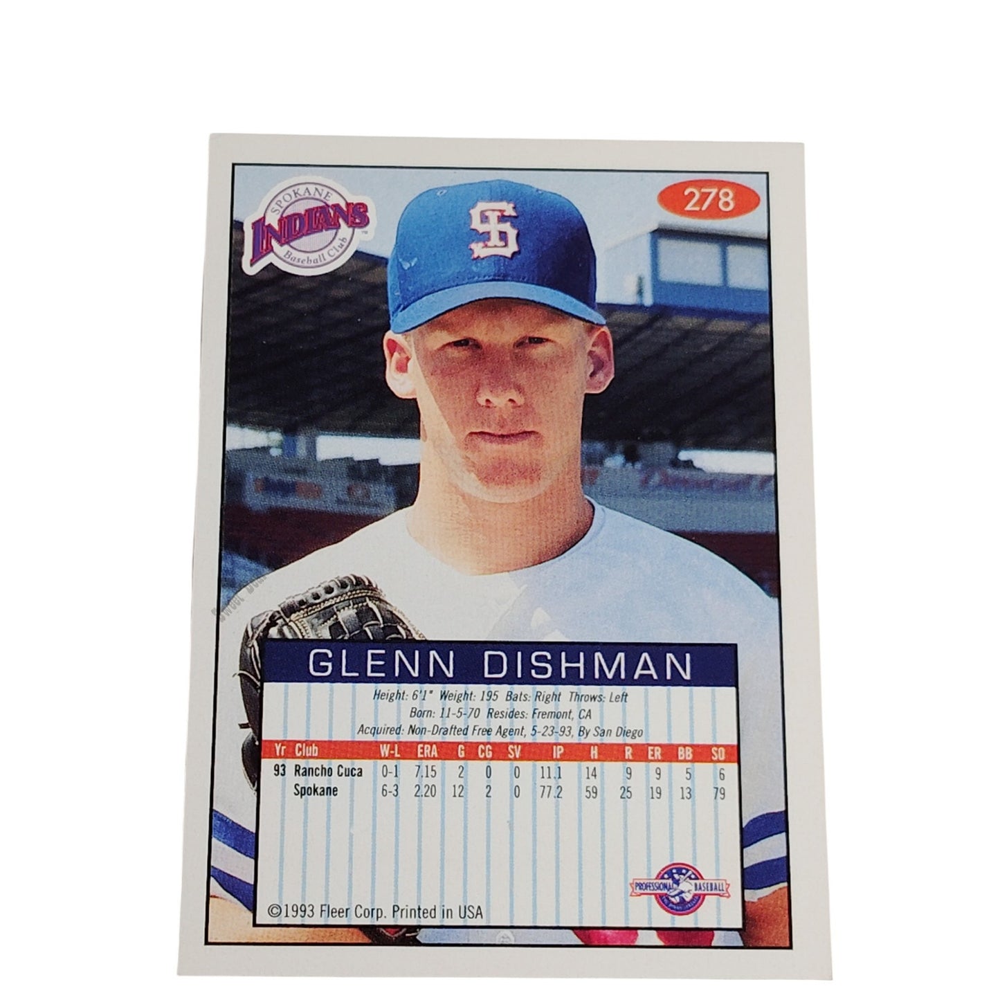 Glenn Dishman, Spokane Indians, #278, 93-94 Fleer Excel Minor Leagues