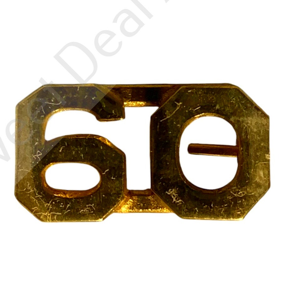 c.1910s Numeric "60", Brass Military C-Clasp Hat / Lapel / Collar Pins Set 3/8"H