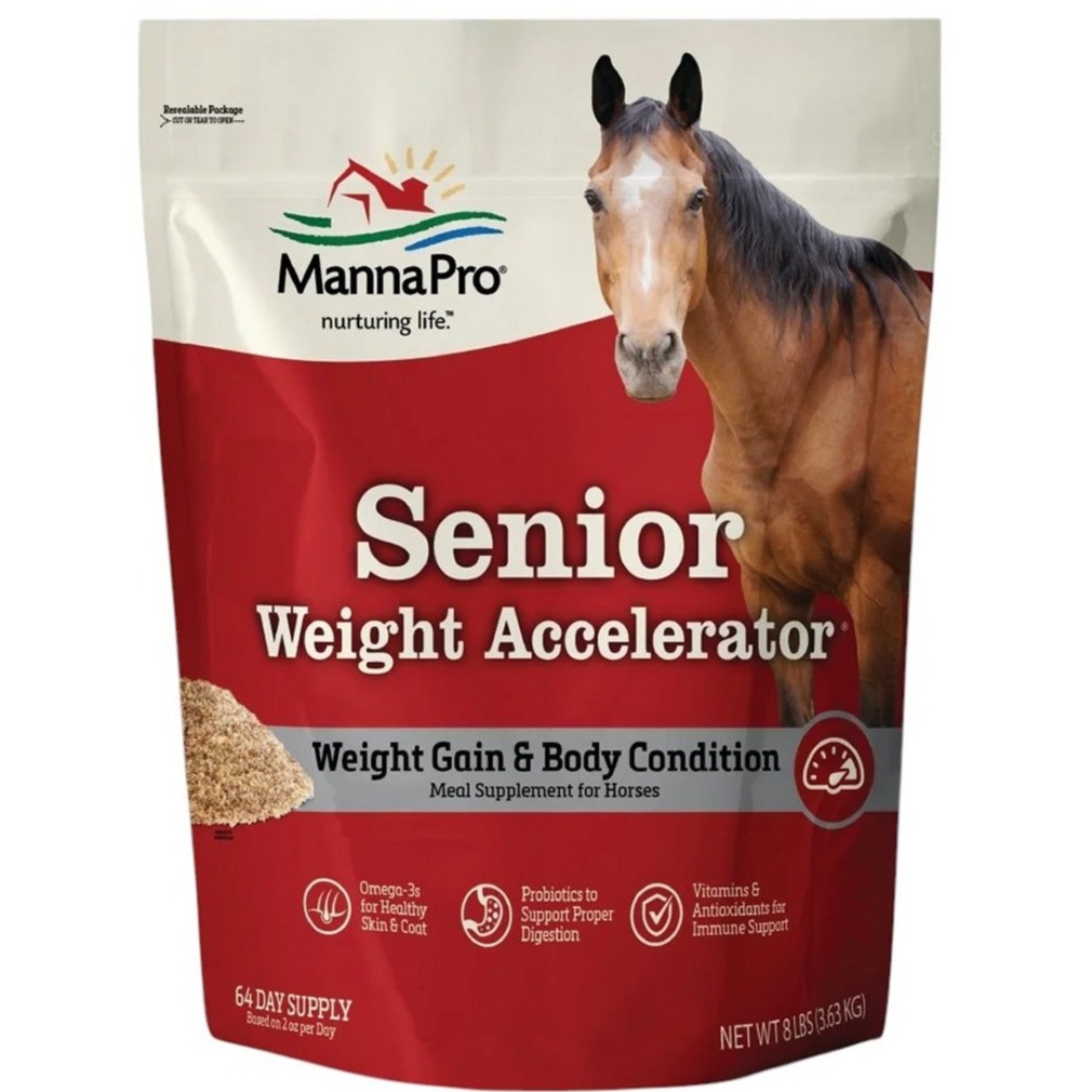 Manna Pro Weight Accelerator for Senior Horses – 8 lb, Omega-3 Fatty Acids, High-Calorie Feed Topper