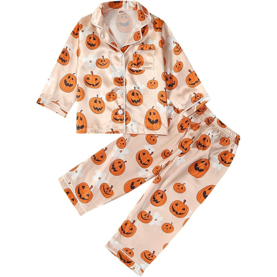 Toddler Halloween Pajamas – Pumpkin Satin 2-Piece Set, 2T-3T