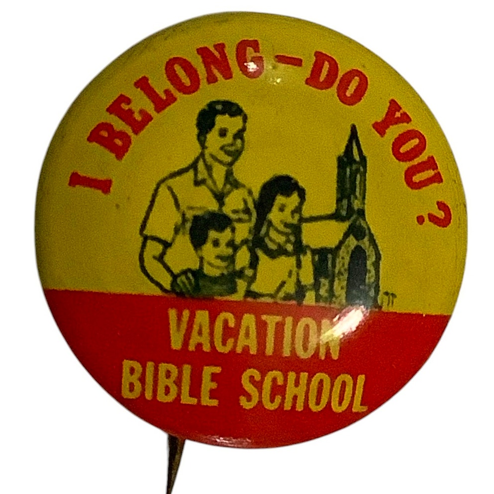 c1930/40s Standard Publishing Co., Vacation Bible School "I belong - Do you" Pin