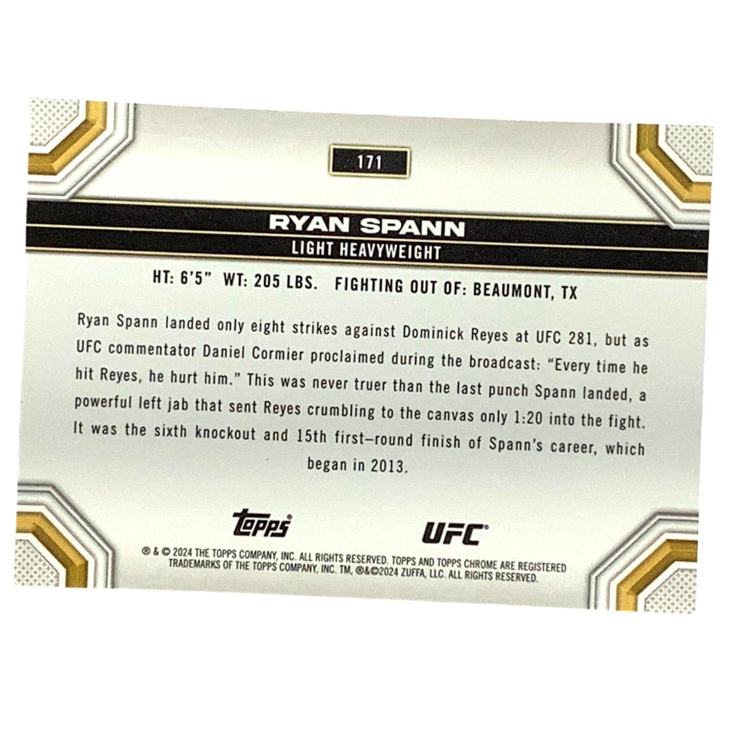 Ryan Spann, UFC Light Heavyweight, Card 171, 2024 Topps Chrome UFC, NM+