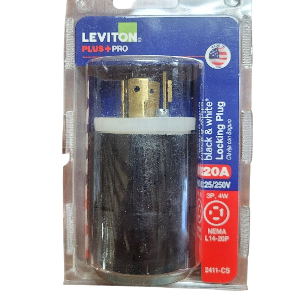 2-PK Leviton 20 Amp 125/250-Volt Locking Plug, Black and White 2411-CS