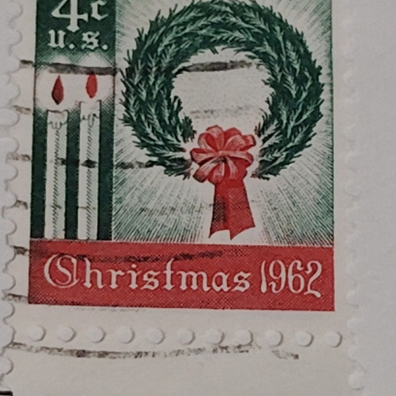 1962 Scott #1206 – 4¢ First U.S. Christmas Stamp / Wreath & Candles – Canceled