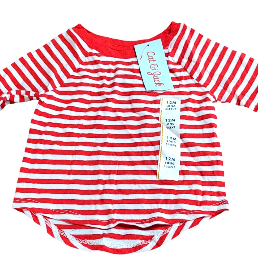 Girls' Striped Long Sleeve T-Shirt - Cat & Jack, Red & White, 12M