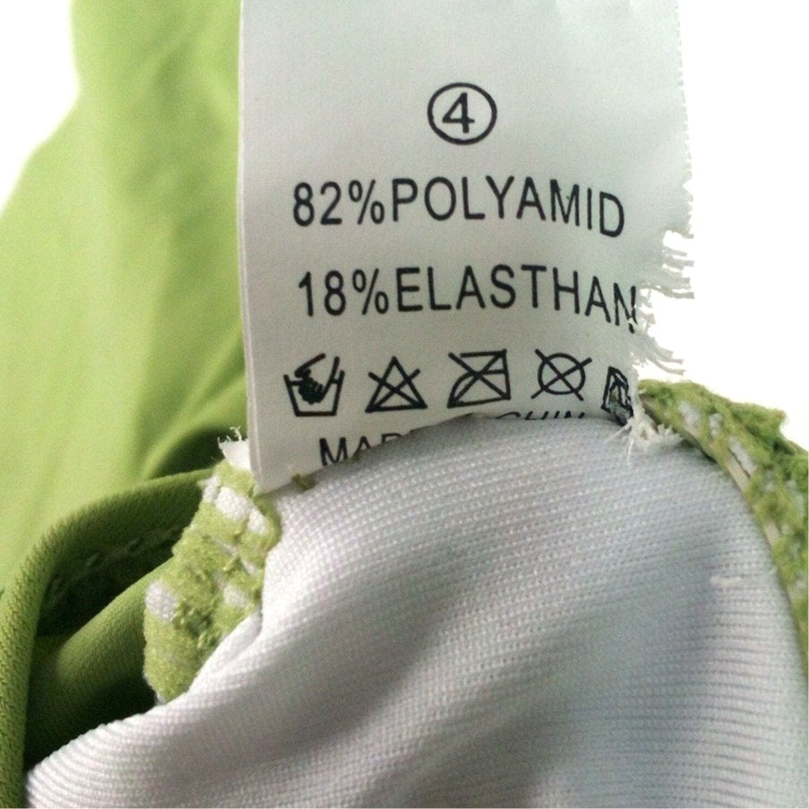 Ruched Tankini Swim Top, Size S (4) Light Green Ruffled Hem Spaghetti Straps