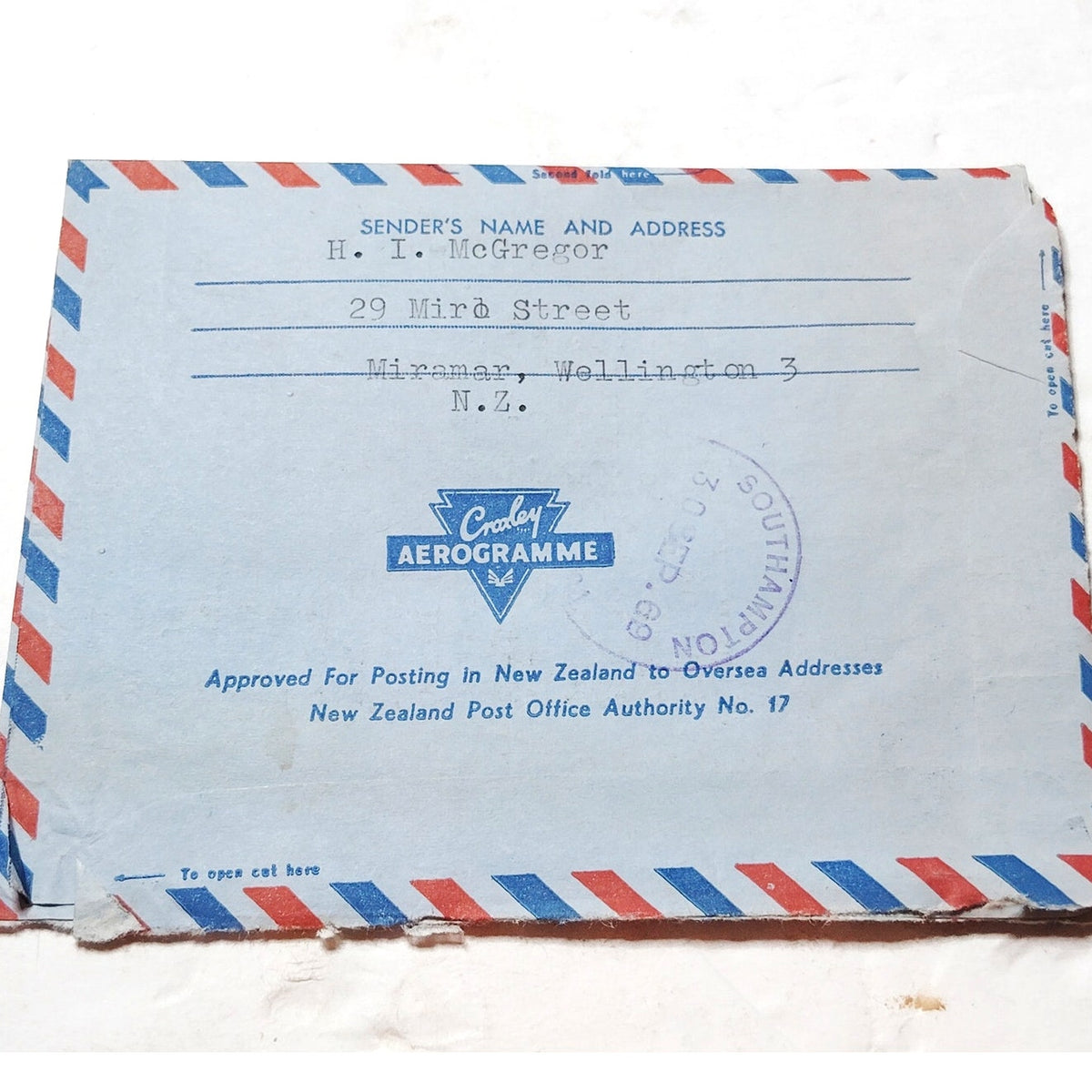 1969 New Zealand Aerogramme Cover 8c Apple Stamp Air Mail Wellington USA