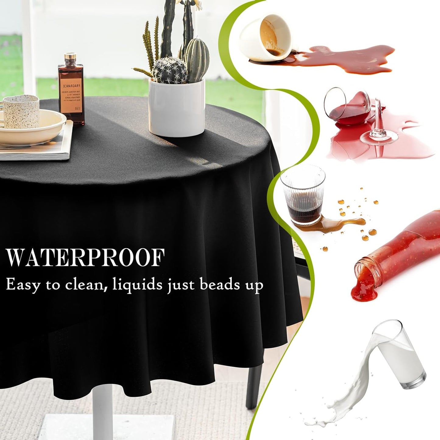 60 Inch Round Tablecloth – Black Polyester, Fits Max 50 Inch Diameter Table Top