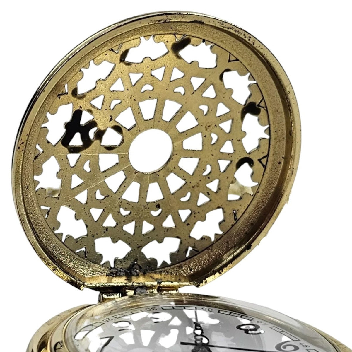 Claire's Heart Web/Gate Gold/White Tones Floral Back Pocket Watch, Non-Operable
