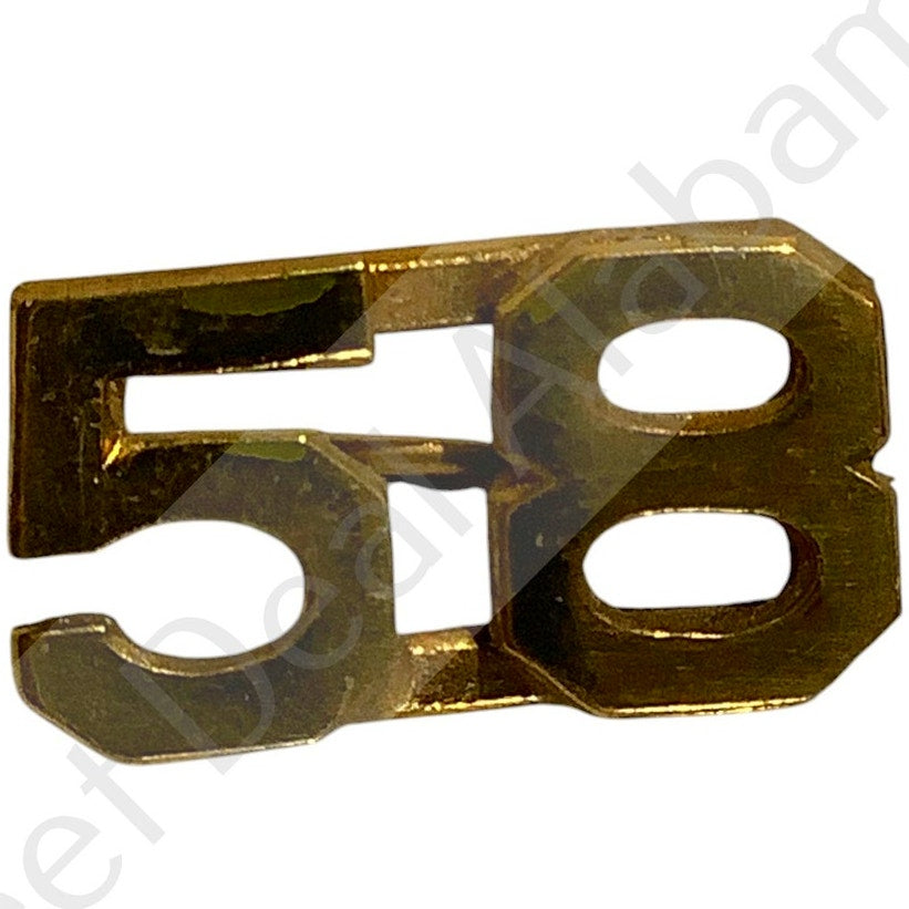 c.1910s Numeric "58", Brass Military C-Clasp Hat / Lapel / Collar Pin 3/8"H