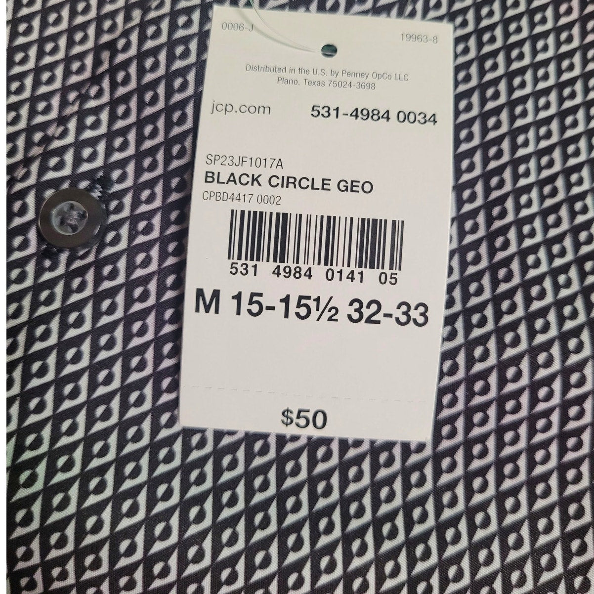 J. Ferrar 360 Stretch L/S Dress Shirt, Black Circle Geo, M (15-15.5, 32-33)
