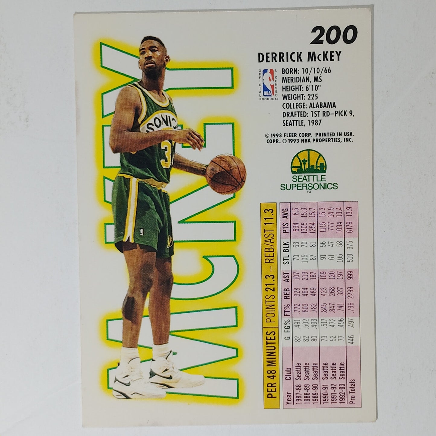 1993–94 Fleer Derrick McKey #200 – Seattle SuperSonics – Forward – VG/EX