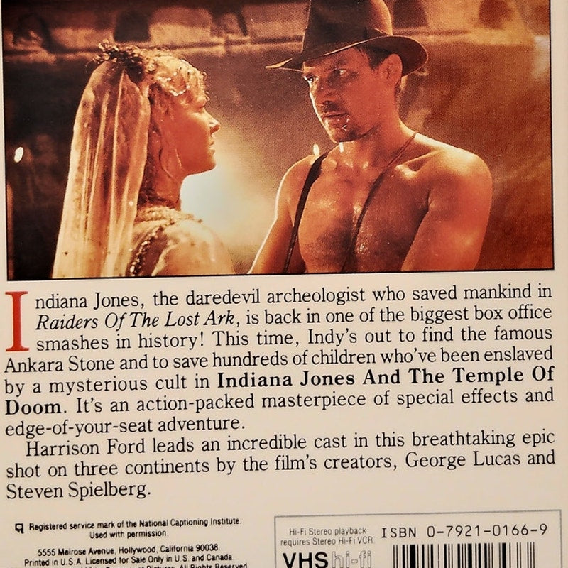 Indiana Jones and the Temple of Doom VHS 1989 Harrison Ford Adventure Vintage