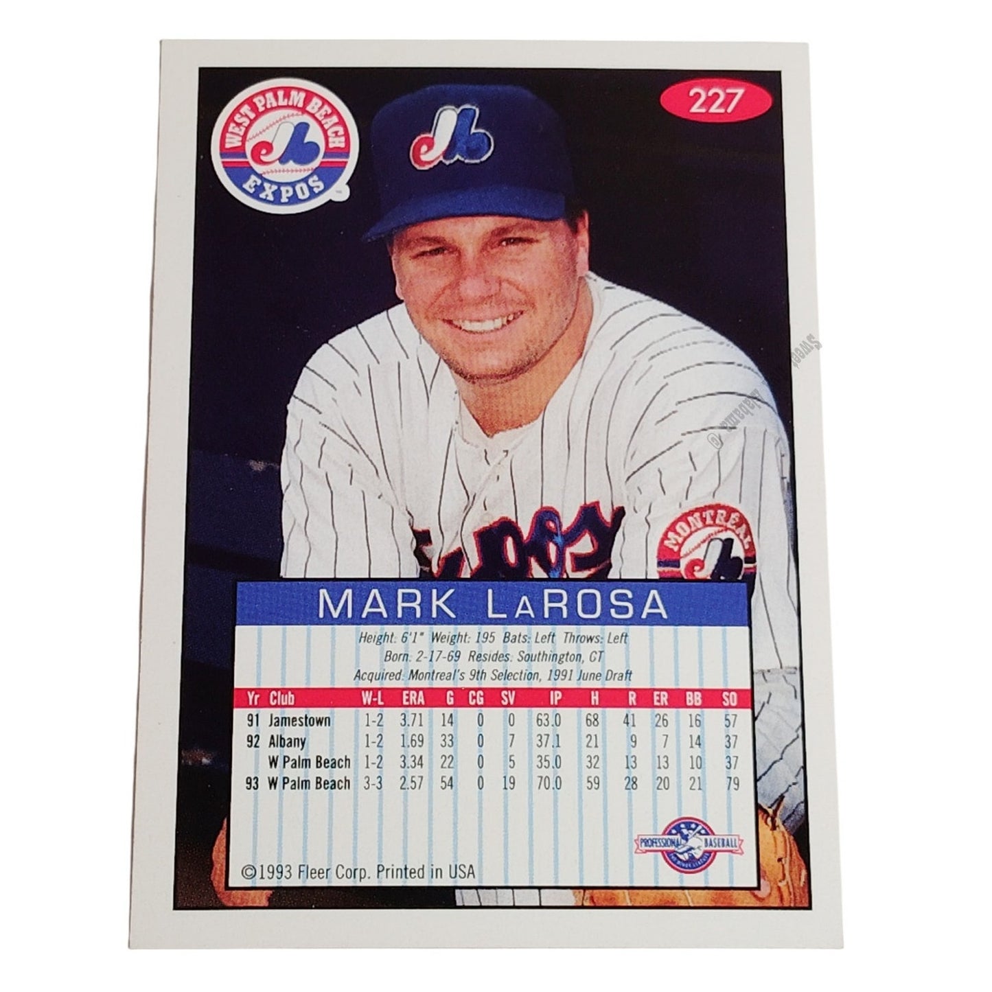 Mark LaRosa, West Palm Beach Expos, No. 227, 93-94 Fleer Excel Minor Leagues