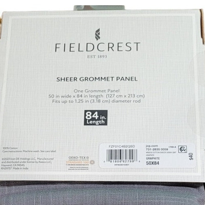 Fieldcrest Arden Solid Cotton Sheer Grommet Single Curtain Panel, Graphite 50x84