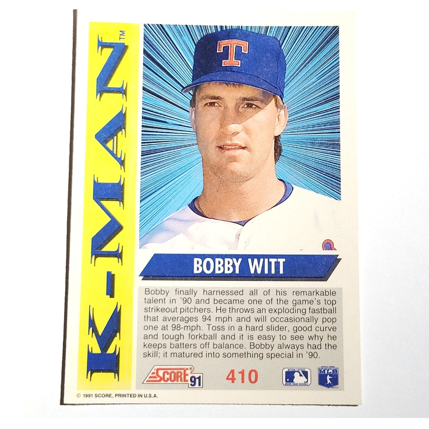 1991 Score Bobby Witt #410 Texas Rangers K‑Man Strikeout Pitcher Card NM