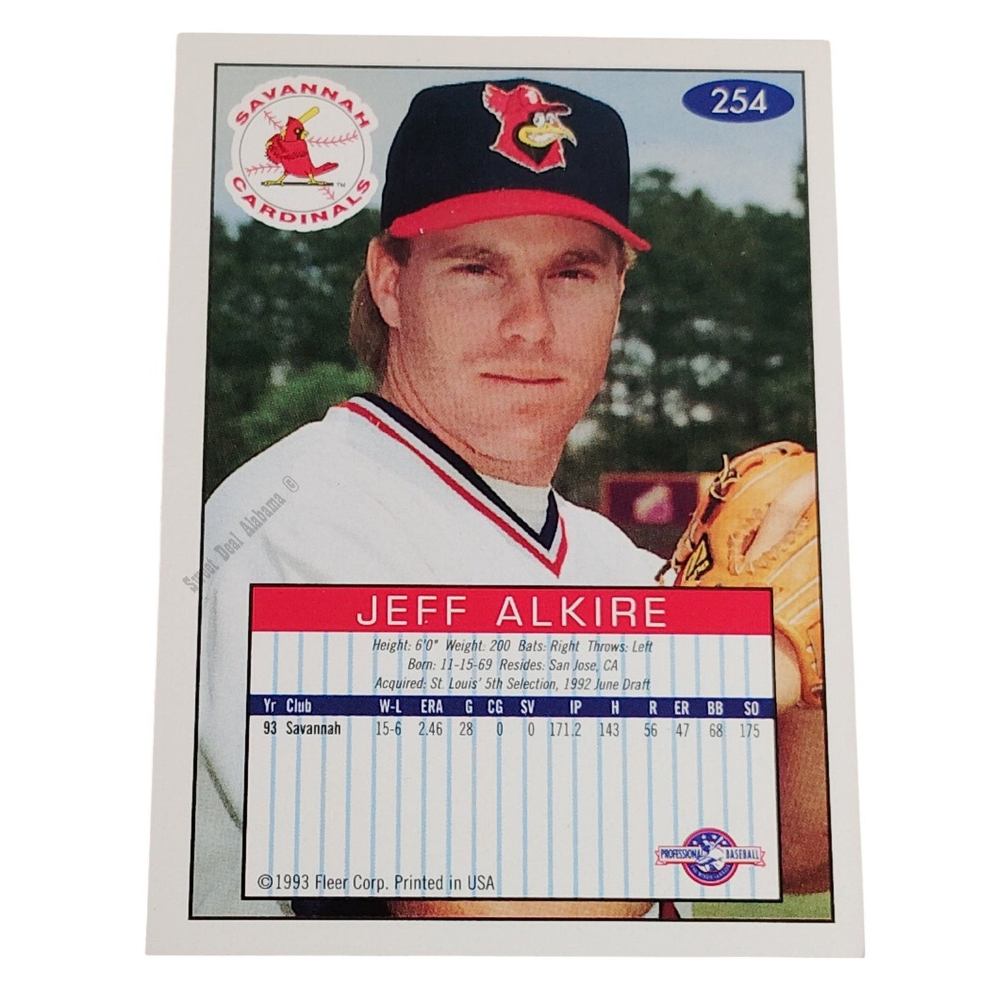 Jeff Alkire, Savannah Cardinals, No. 254, 93-94 Fleer Excel Minor Leagues