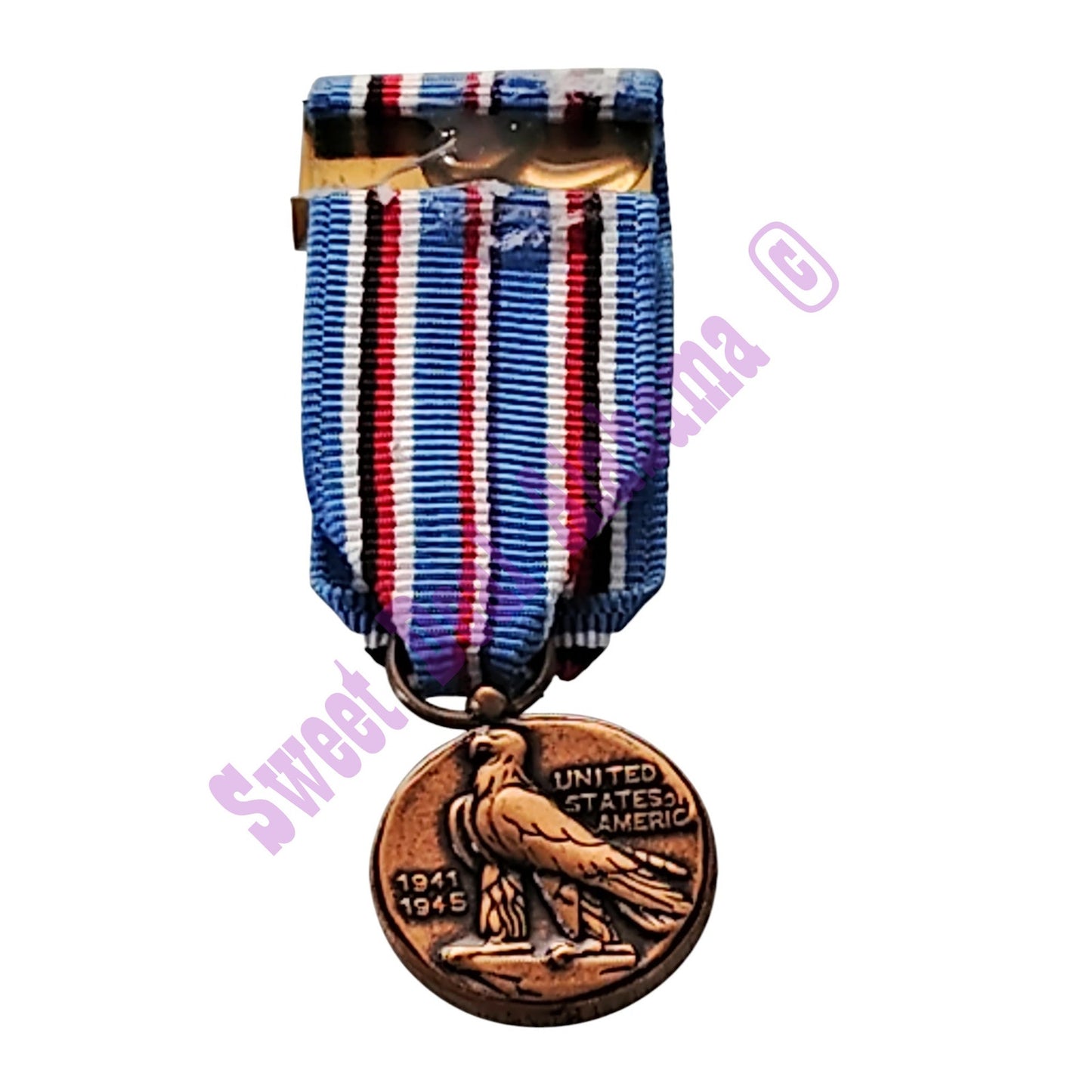 American Campaign WWII Mini Medal (3/4"D) Ribbon (3/4"W) Overall 2-1/4"H