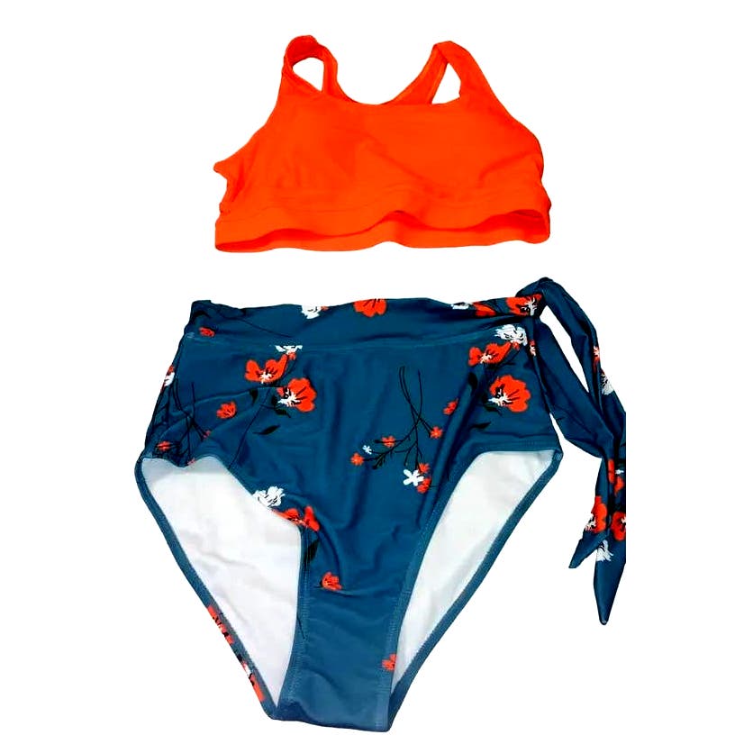 Dokotoo 2-PC Racerback Tummy Control High Waisted Tie Knot Long Lined Bikini M