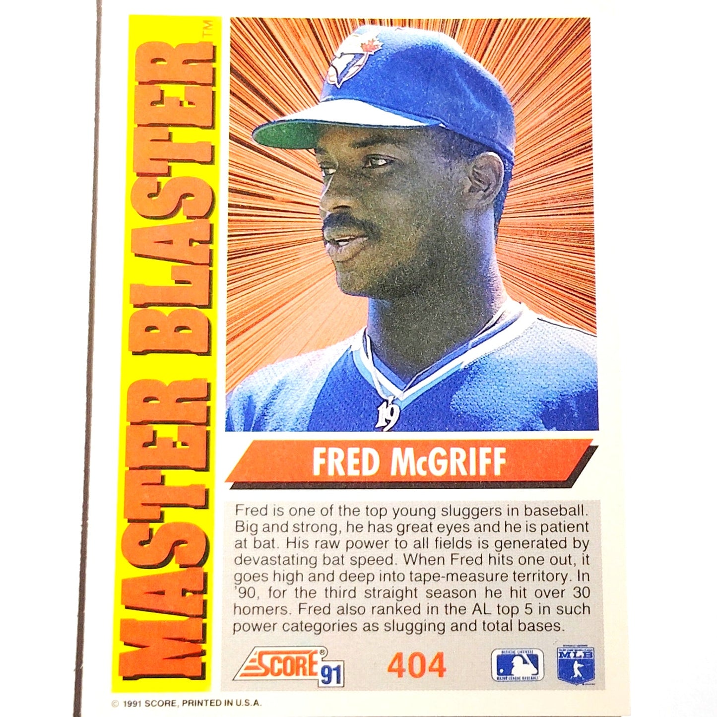 1991 Score Fred McGriff #404 Toronto Blue Jays Master Blaster Power Hitter NM