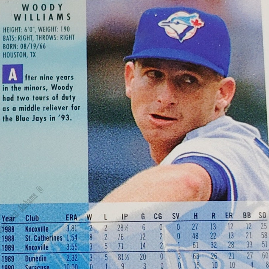 Woody Williams, Toronto Blue Jays, #349, 1994 Fleer Baseball Collector's Card