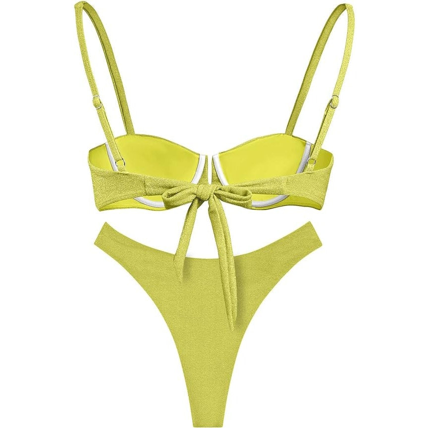 Narecte Sexy Bikini Set, Bathing Suit, Triangle Bikini, Green, M (4-6)