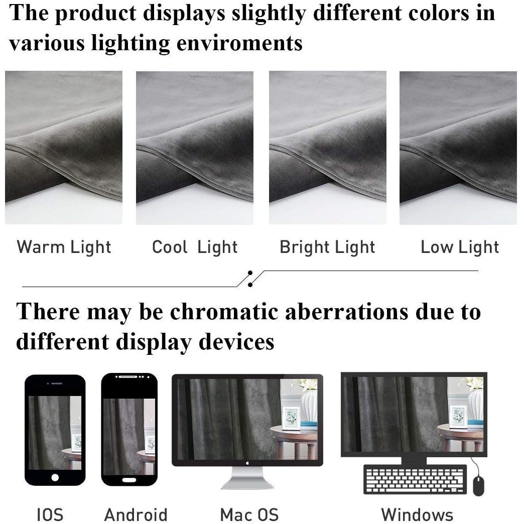 StangH Velvet Room Darkening Sound Reducing Curtains, Grey, W52 x L90, 2 Panels
