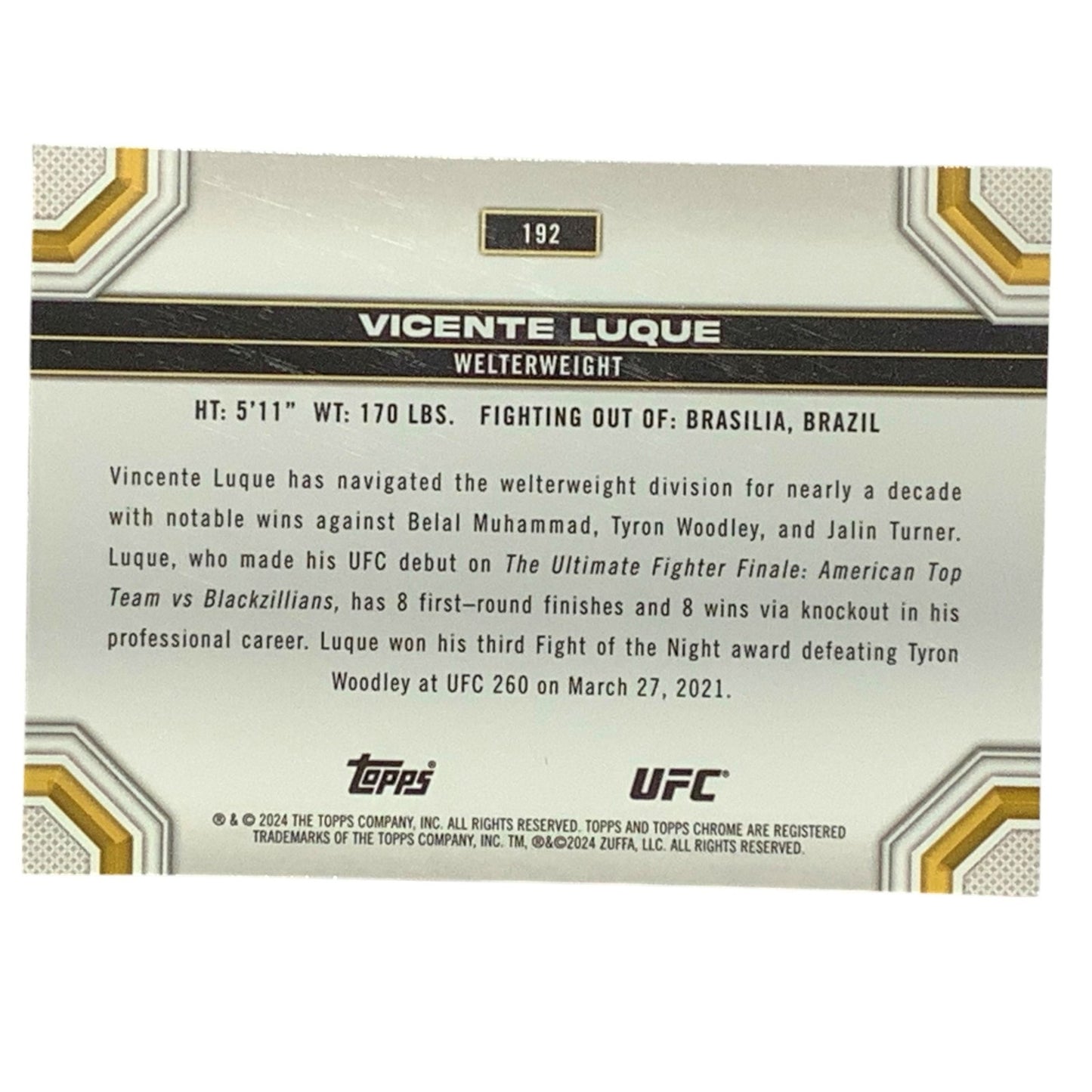 Vincente Luque, UFC Welterweight, Card 192, 2024 Topps Chrome UFC, NM+