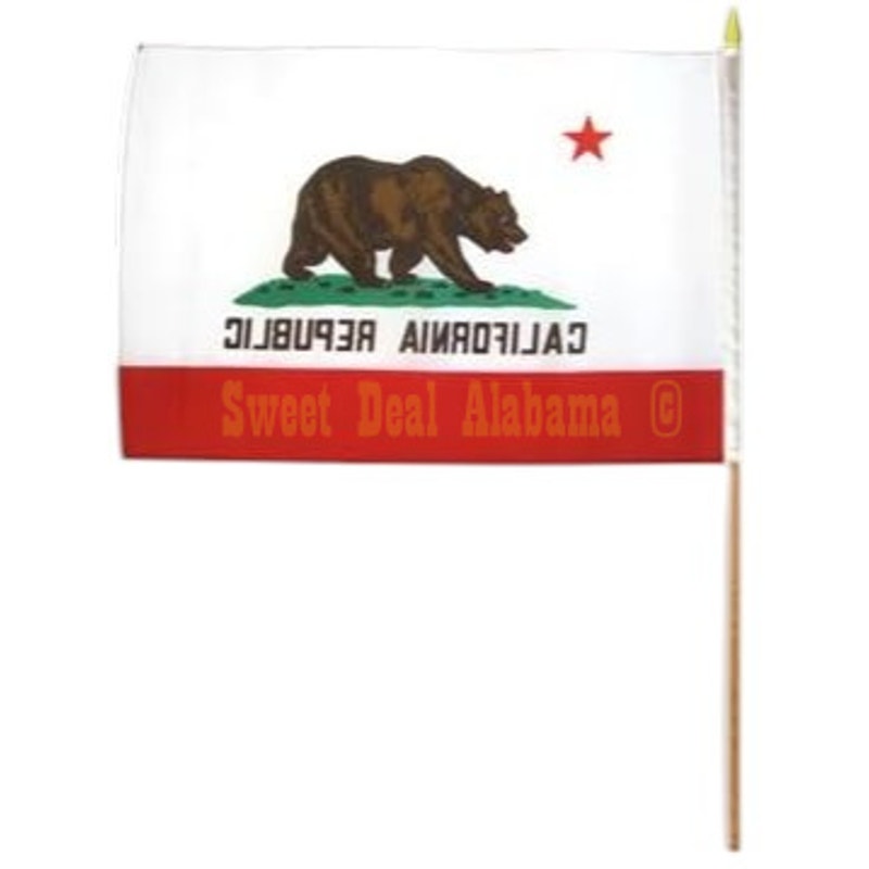 12-PK - 18"x12" State of California Flag, California Republic 24" Stick Flags