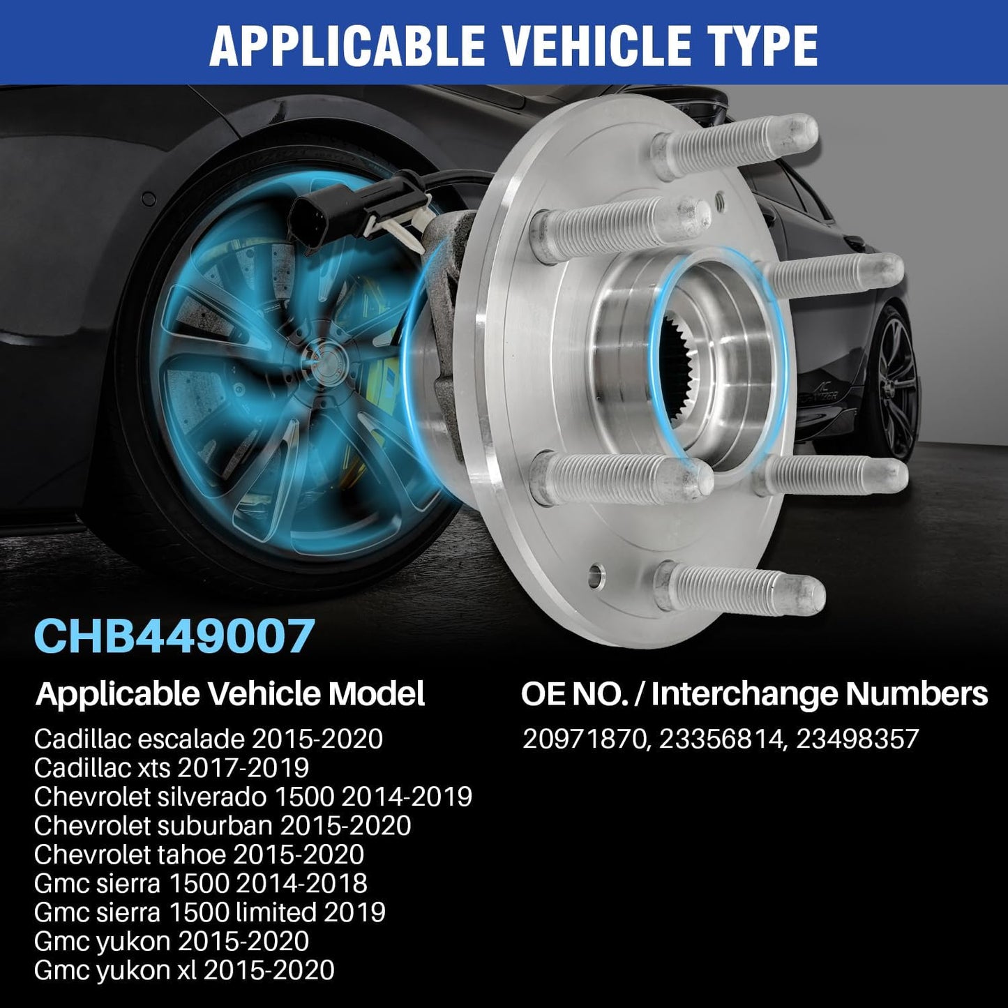 CHB449007 F Wheel Hub Assembly Fits Chev Silverado, GMC Sierra 1500 (2007–2013)