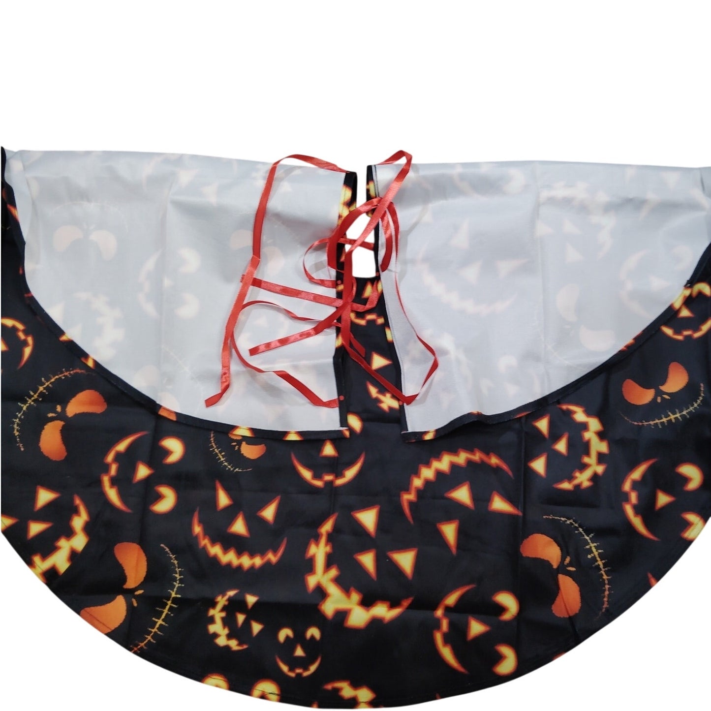 36" Halloween Tree Skirt – Pumpkin Smile Face – Black Fall Holiday Party Décor